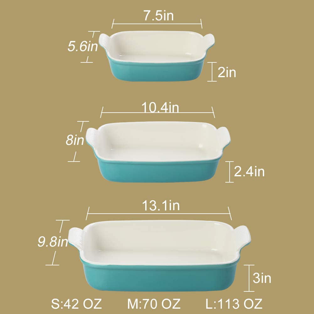 SWEEJAR Porcelain Bakeware Set for Cooking Kitchen Banquet and Daily Use Jade Ceramic Rectangular baking dish Lasagna Pans for Casserole Dish Cake Dinner 13 x 9.8 inch