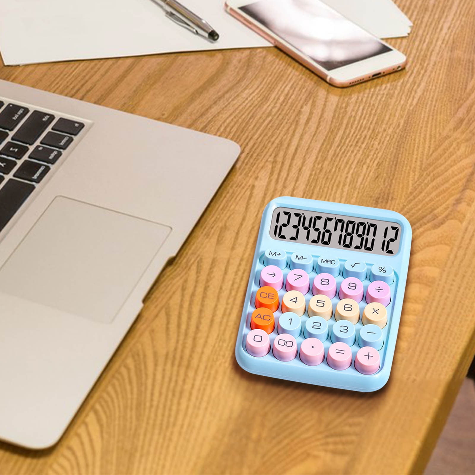 4pcs Standard 12 Digit Calculator with Large LCD Display and Big Buttons - Office Accessories for Women, School, Home, Business(You need to bring a 7th battery by yourself) B