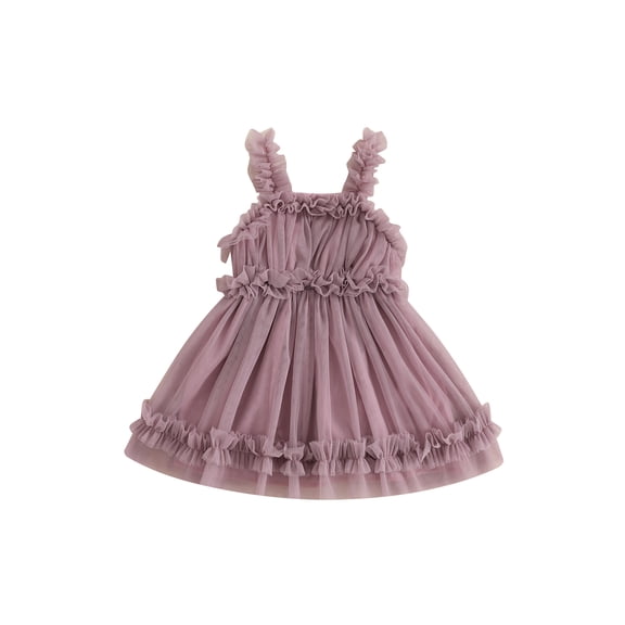 RUINIXCW Kids Toddler Baby Girl Summer Tulle Dress Birthday Cake Smash Outfit Baby Girls Photoshoot Outfits Sleeveless Mesh Ruffled Princess Birthday Baptism Wedding Party Dress