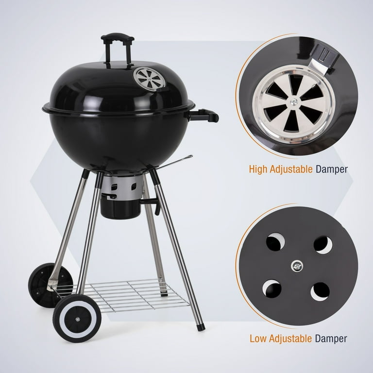 Bentism 21 inch Kettle Charcoal Grill BBQ Portable Grill with Cart Outdoor Cooking, Size: 21x21 inch / 54x54 cm