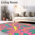 thumbnail image 2 of ODIKA 8'x10' Machine Washable Non-Slip Area Rug, Prehistoric Forest with Smiling Dinosaurs and Twisting Ferns High Traffic Rug, Pink, 723299, 2 of 7