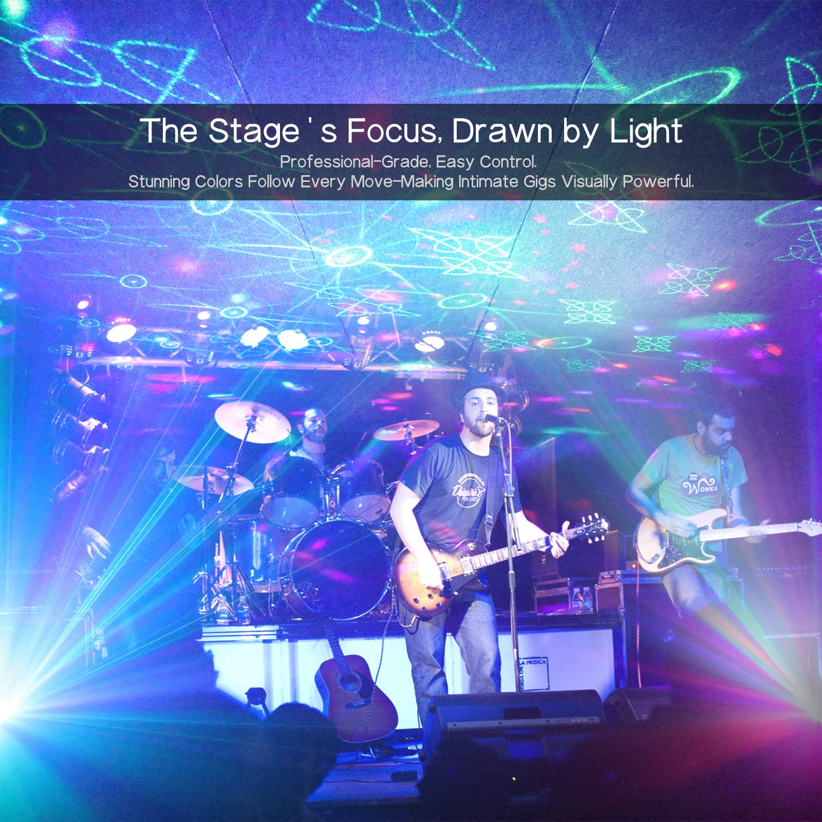 3-in-1 Disco Party Light, Sound Activated DJ Lights, Remote Control LED Strobe for Stage, Indoor/Outdoor Use