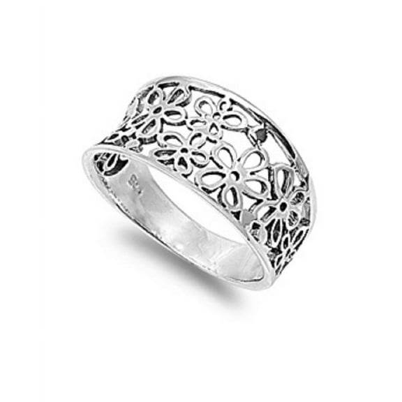 925 Sterling Silver Victorian Flower Shape Pattern Filigree Ring Size 6