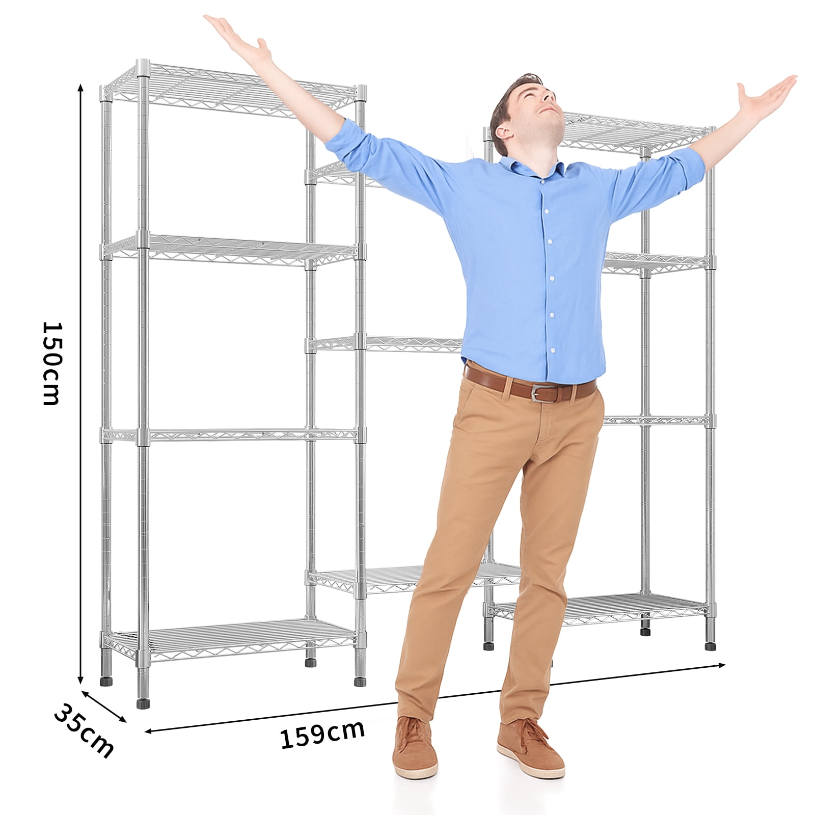 Ktaxon 3-Rows 1430LBS Heavy Duty Wire Shelving, 4-Tier Steel Garage Storage Rack, Adjustable DIY Metal Commercial Shelving for Garage Pantry Storage Organizer, 62.9"W x 13.8"D x 59"H