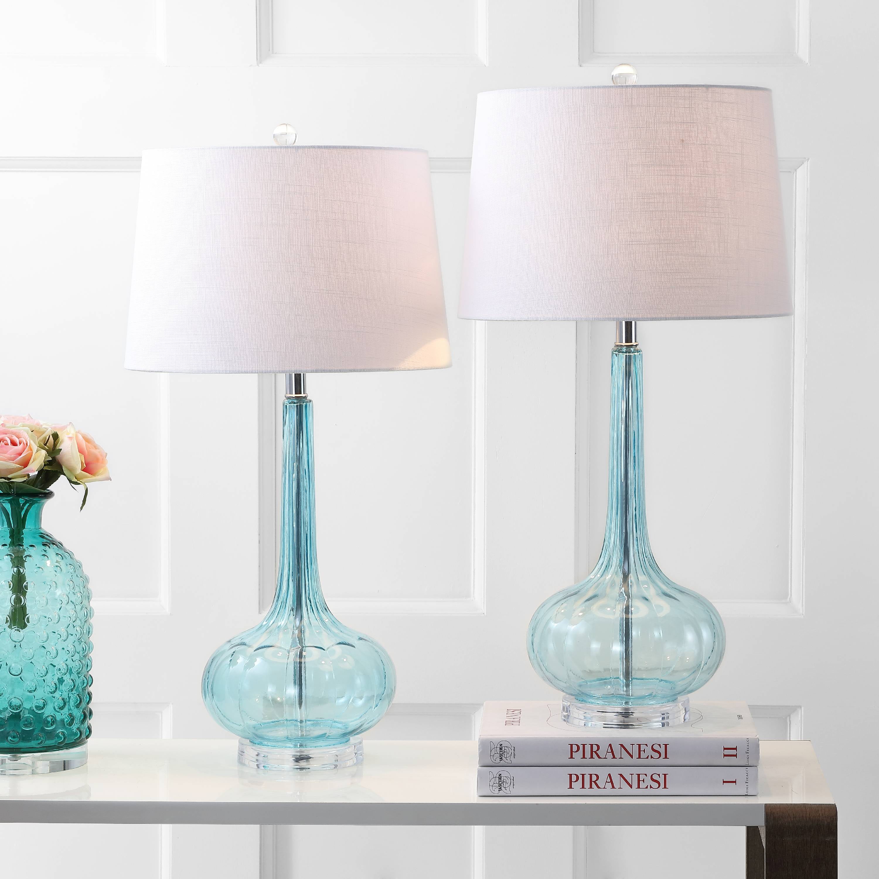 Bette 28.5" Glass Teardrop LED Table Lamp, Aqua (Set of 2)