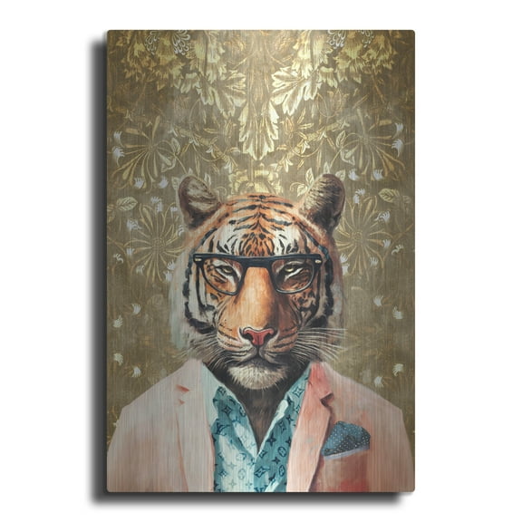 Luxe Metal Art 'Tiger With Gold Wall' by Svetlana Aleynikova Metal Wall Art, 16" x 24"