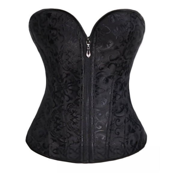 Corset Women's Jacquard Strapless Sweetheart Zip Front Steel Bone Waist Cincher Bustier Shapewear for Wedding Halloween Party
