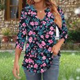 thumbnail image 7 of JTZGDY Womens 3/4 Sleeve Tops Dressy Casual Floral Printed Fall V Neck Outfit Graphic T-Shirts Trendy Basic Ruched Pleated Fall Tunic Blouse for Leggings Blue#01 M, 7 of 7