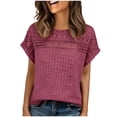 thumbnail image 1 of TaTaai 2026 Summer Women’s Ribbed Sheer Trim Tee Short Sleeve Loose Blouse Casual Solid Color Fashion Top Brushed Patchwork Polyester Daily Shirt Gift, 1 of 8