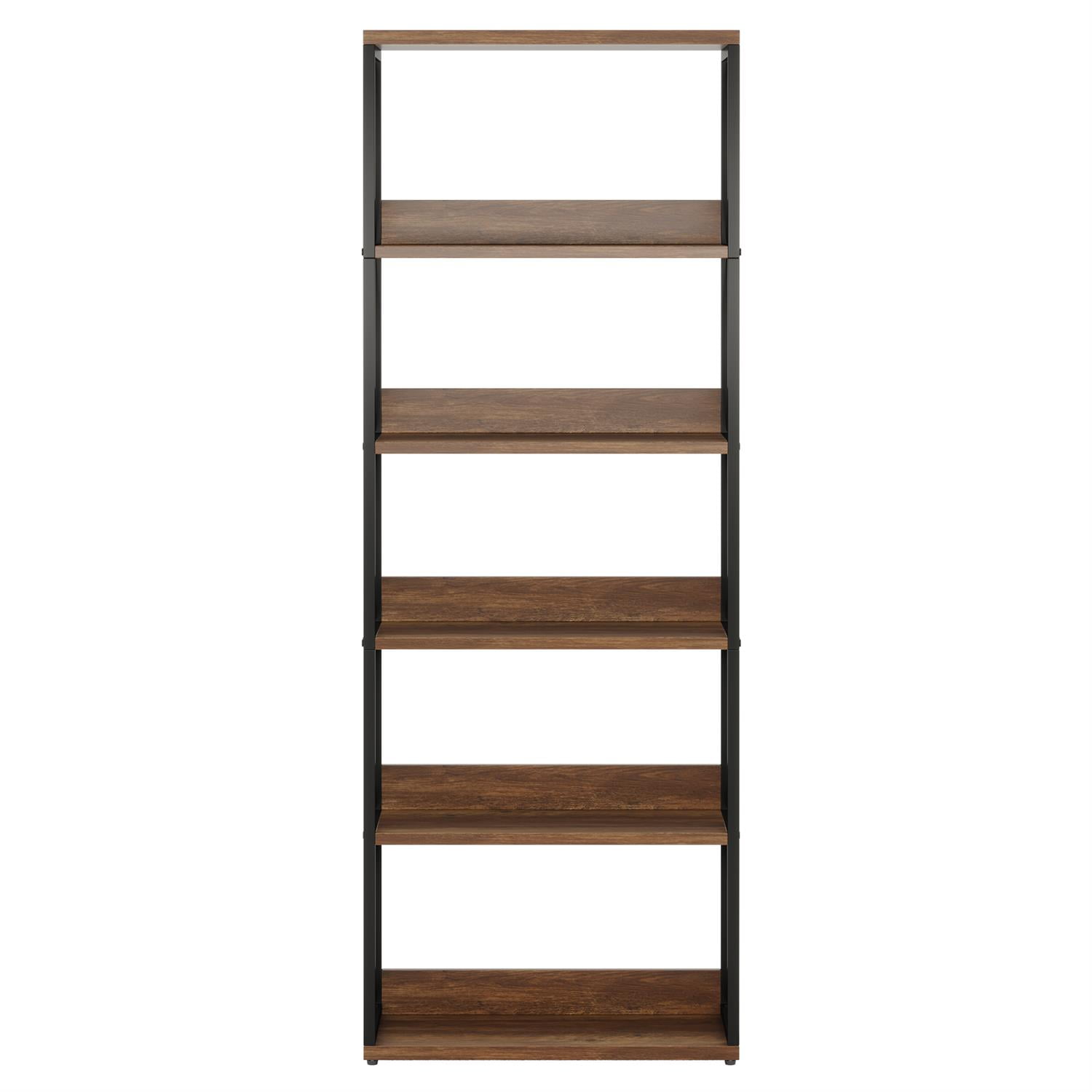 Demi Bonn 69" Industrial 5-Tier Wooden Metal Bookcase Storage Shelf, Home Office Storage Solution, Strong & Durable, Brown