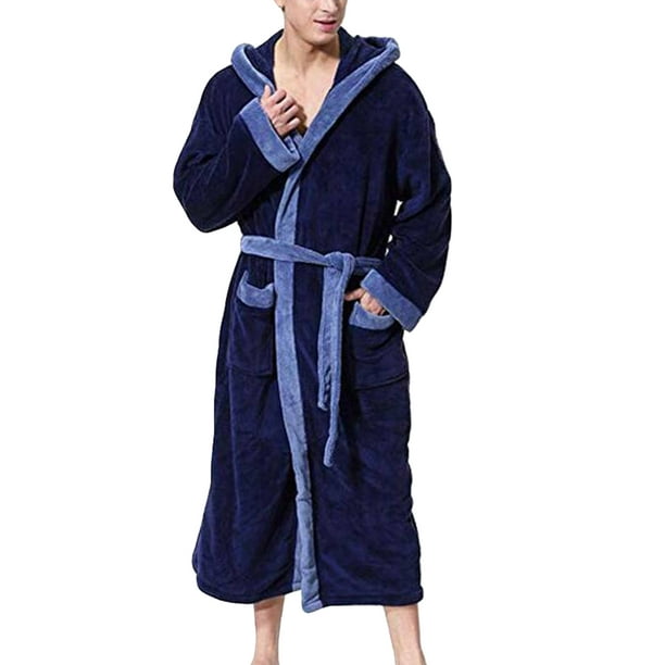 xiaxaixu Men Dressing Gown Robe Patchwork Hooded Long Sleeve
