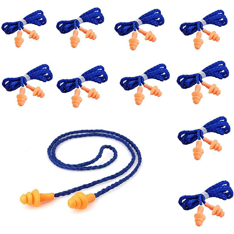 10 Pairs Orange Earplugs Noise Reducing Silicone Work Shooting + Attached String