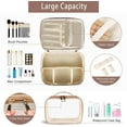 thumbnail image 3 of Makeup Bag, 2 PCS PU Leather Cosmetic Bags, Portable Travel Makeup Case, Large Makeup Organizer with Clear Makeup Bag for Women Khaki, 3 of 7