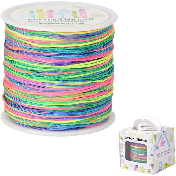 About 98 Yards Rainbow Nylon Craft Thread Cord 0.8mm Satin Trim Cord Chinese Knotting Beading Cord for DIY Jewellery Making Macrame Kumihimo Shamballa Friendship Bracelet - Colorful
