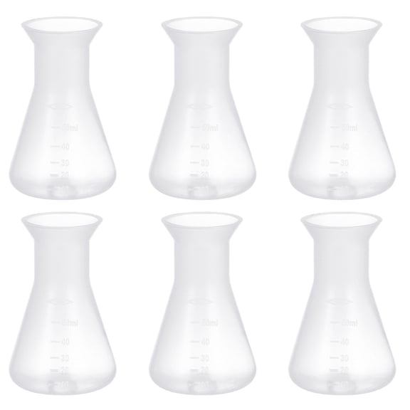 GAXIRE Set of 6 Transparent Plastic Conical Flasks for Laboratory Research, PP Material, 250ml Capacity
