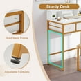 thumbnail image 5 of 32" Small PC Desk with PU Leather Stool, Vanity Dressing Table with 3 Open Shelves and Drawers, Work Writing Desks for Corner Bedroom Home Office, White/Gold, 5 of 5