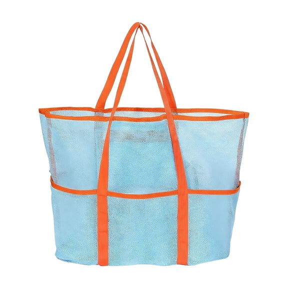 Large Beach Tote Bag with Mesh Storage, Waterproof Nylon & Spandex, Spacious Handmade Toiletry Organizer for Travel, Shopping & Leisure