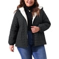thumbnail image 1 of Abrigo Plus Size GRACE & GRANDEUR para Mujeres, Chaqueta Puffer Ligera con Capucha, Bolsillos, Acolchada, Cierre Completo, Abrigos de Invierno 2X Negro, 1 of 1