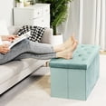 thumbnail image 2 of PINPLUS 31.5" Foldable Ottoman with Storage Bench for Living Room, Footrest Stool Teal Velvet Toy Chest Box, 2 of 12