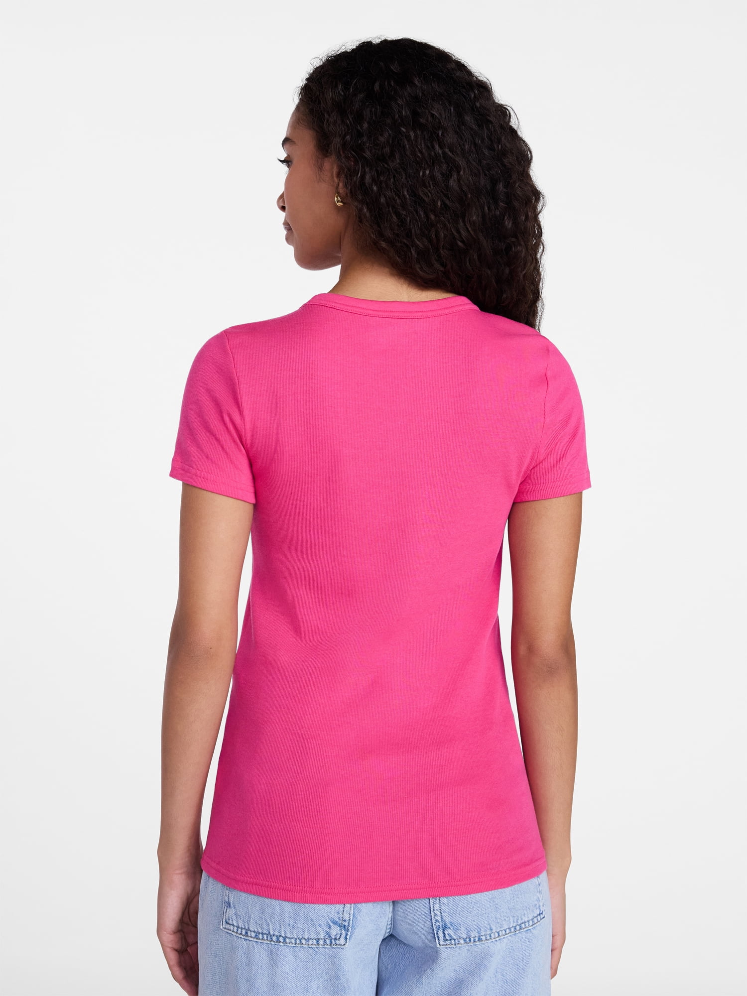 Time and Tru Women's Ribbed Tee with Short Sleeves, Sizes XS-XXXL
