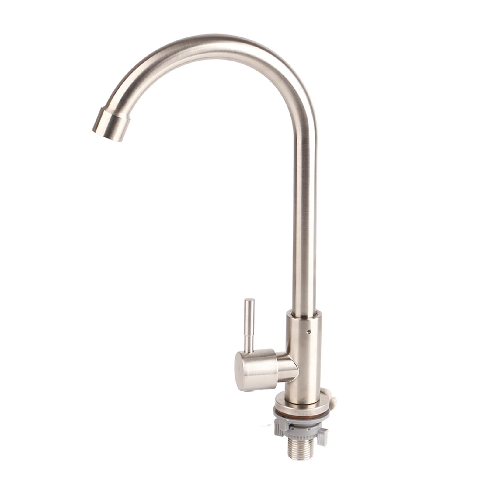 YAHHU 360° Rotating Stainless Steel Single‑Pin Kitchen Faucet – 1/2” Thread, Ergonomic Handle, Leak‑Proof Ceramic Spool