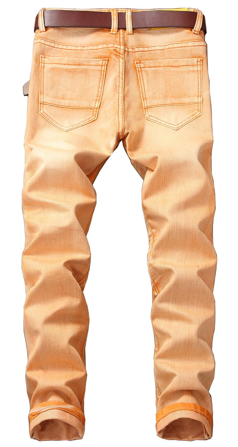 Hør efter flydende kompromis Aiyino Mens Distressed Ripped Biker Slim Jeans Stretched Moto Denim Pants  (W34(Tag 36), Orange) - Walmart.com