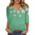 thumbnail image 2 of Summer Tops For Womens Daisy Printed T Shirts V Neck Tee 3/4 Length Sleeve Tops Loose Fitted Dressy Shirts Pullover Sweater Blouses Holiday Beach Party Clothes, 2 of 4