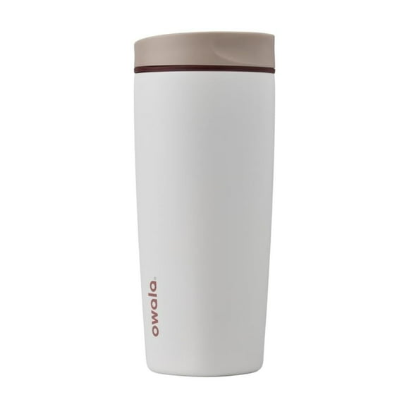 Vaso de café Owala SmoothSip Slider, aislante, 590 ml, color marrón y blanco