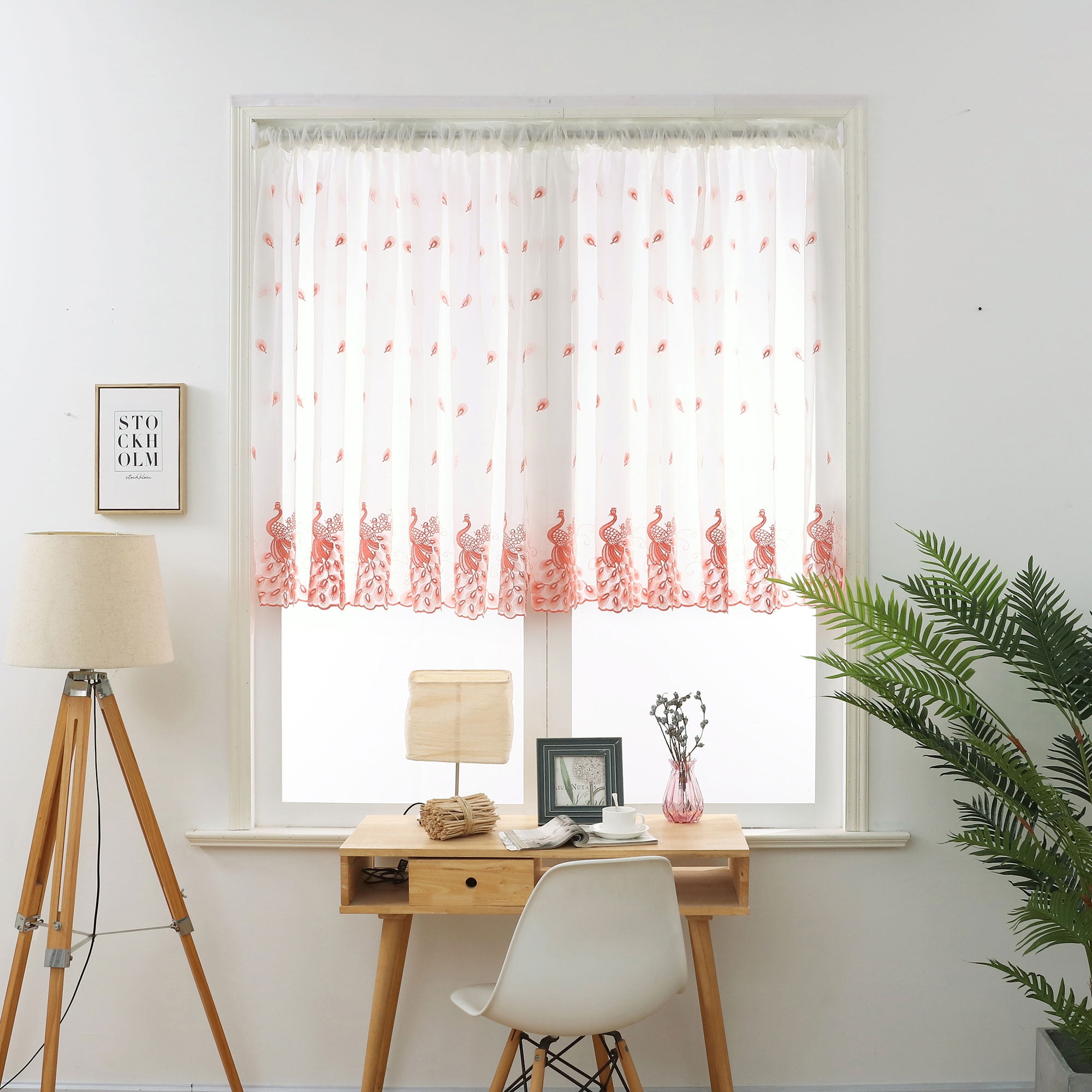 1pcs Embroidery Peacock Net Fabric Curtain Pelmet Sheer Voile Tulle Window Panel Drape Valance Cafe Kitchen Curtains Bedroom Living Room Sliding Door Walmartcom Walmartcom