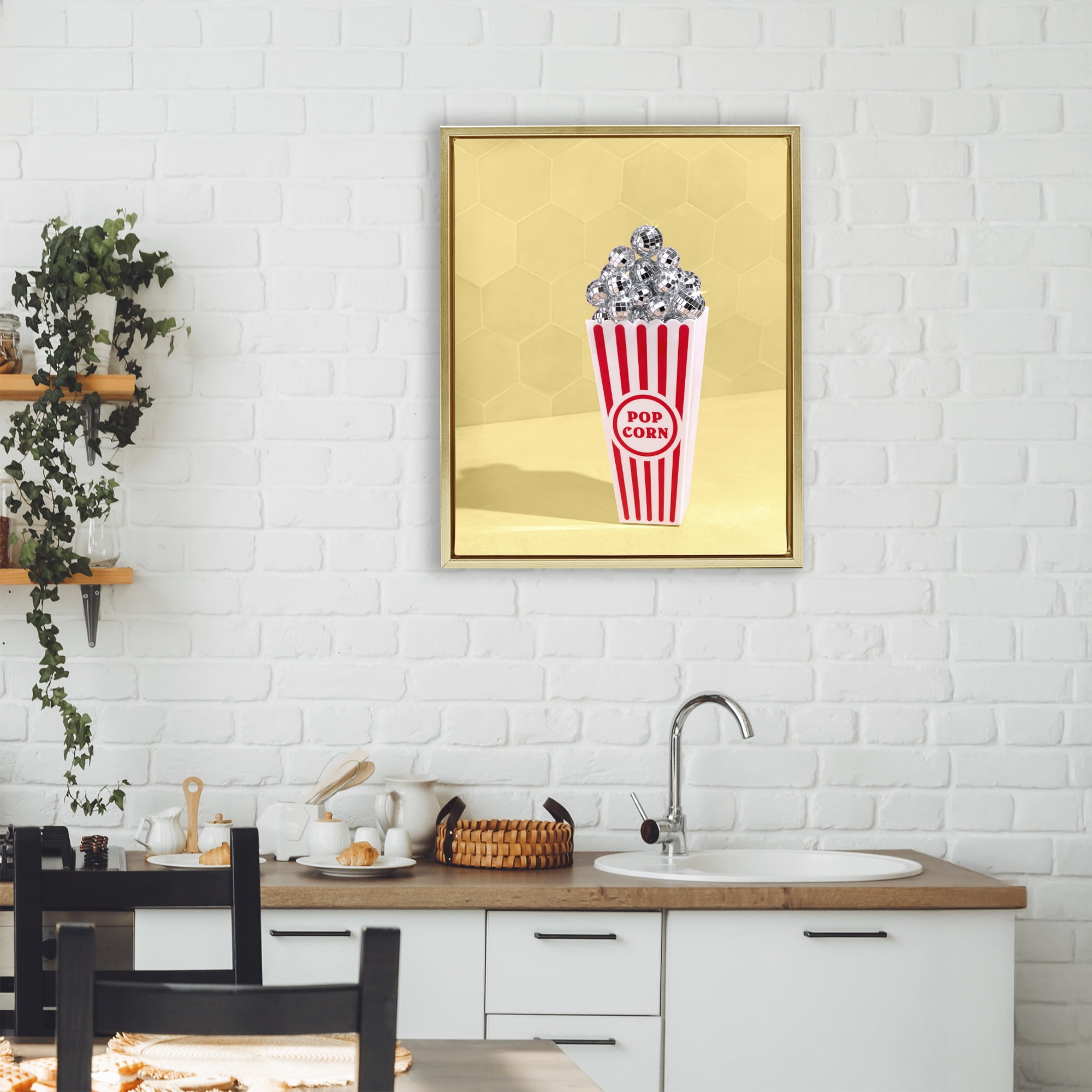 Stupell Industries Disco Filled Popcorn Gold Framed Floater Canvas Wall Art, design by LISH Creative