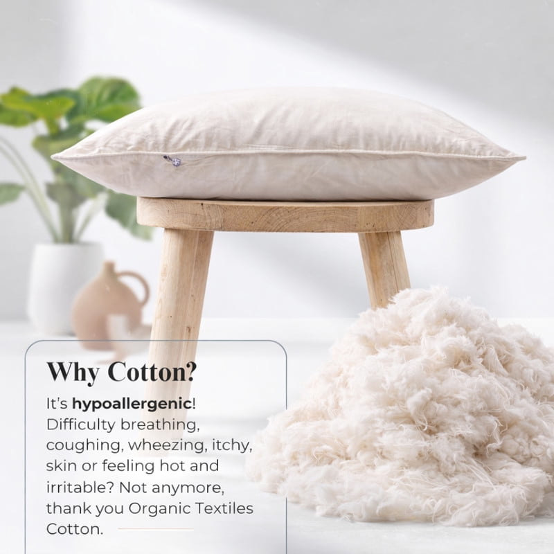 ORGANIC TEXTILES 100% Organic Cotton Pillow with Organic Cotton Cover - GOTS CERTIFIED - Adjustable Loft, Head Neck Pain Relief, Back Side Stomach Sleepers, Bed Pillow - (Travel) - Pack of 1