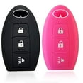 thumbnail image 1 of Massimiliano Incas 2pcs Dobrev Silicone 3 Buttons Smart Key Case Rubber Cover Skin Fob Holder for Infiniti FX35 FX50 EX35 QX50 Smart Key 3B FCC ID KR55WK49622 (Black and Pink), 1 of 4