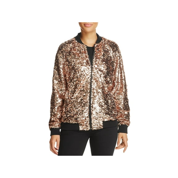 Bagatelle Womens Sequined Metallic Bomber Jacket