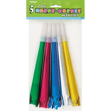 Multicolor Festive Foil Party Horns - 6" (5 Ct) - Celebration Noise Makers for Unforgettable Events