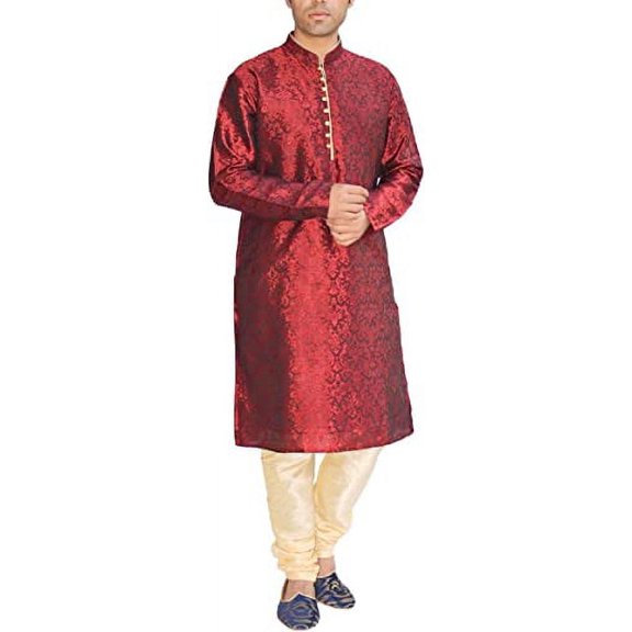Royal Kurta Men's Jacquard Silk Floral Kurta Pyjama