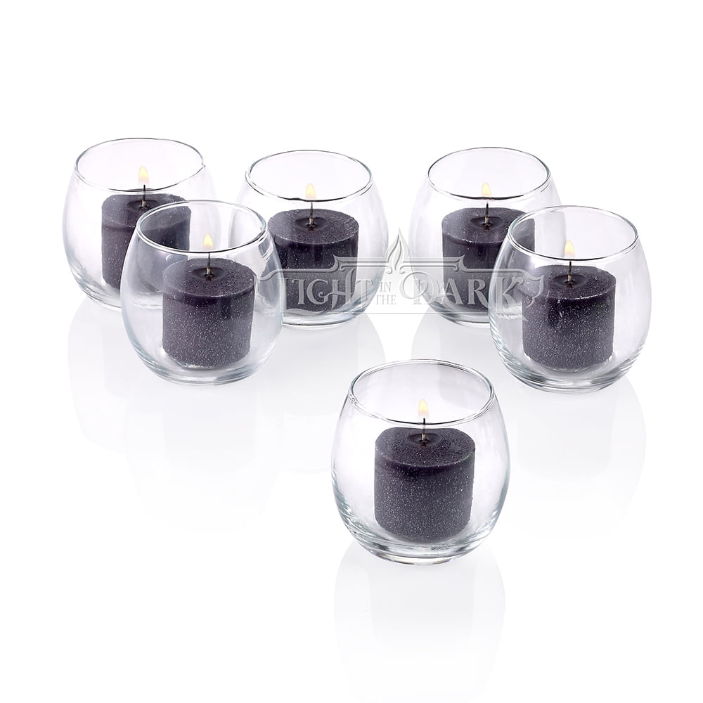 Clear Glass Hurricane Votive Candle Holders With Black votive candles