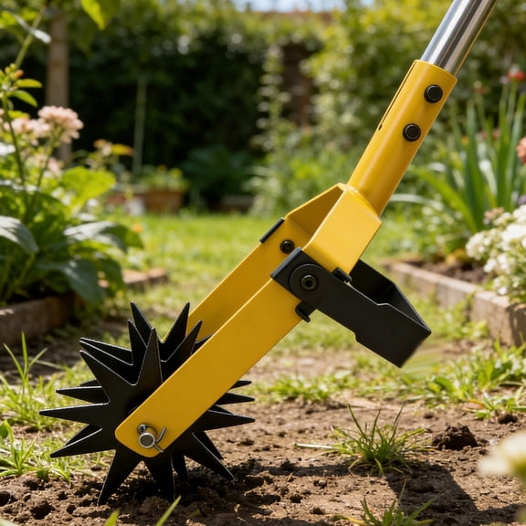 2-in-1 Hand Rotary Garden Cultivator, Adjustable Manual Soil Tiller, Lawn Weeder Aerator for Soil Loosening, Weed Removal, Grass Reseeding, Lawn Care