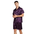 thumbnail image 4 of Men's Short Sleeve Satin Pajama Set with Shorts (Medium, Purple), 4 of 4