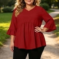thumbnail image 2 of NominalSnug Womens Plus Size Babydoll Tops 3/4 Length Sleeve V Neck T Shirts Casual Loose Fit Blouse, 2 of 8