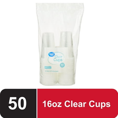 Great Value Disposable Plastic Cups, Clear, 16 oz, 50 Count