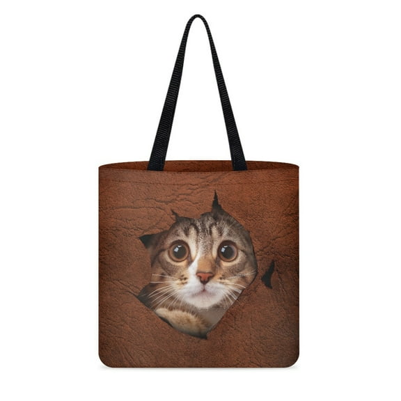 Renewold Cat Brown Canvas Tote Bag for Women Girls, Fashion Animal Pattern Reusable Large Capacity Beach Bag with Inner Pocket for Wedding Birthday Holiday Travel