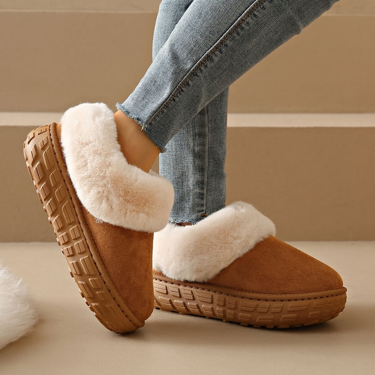 Cozy Brown Shearling Slippers Amazon.com | Parfeying Women main image 4