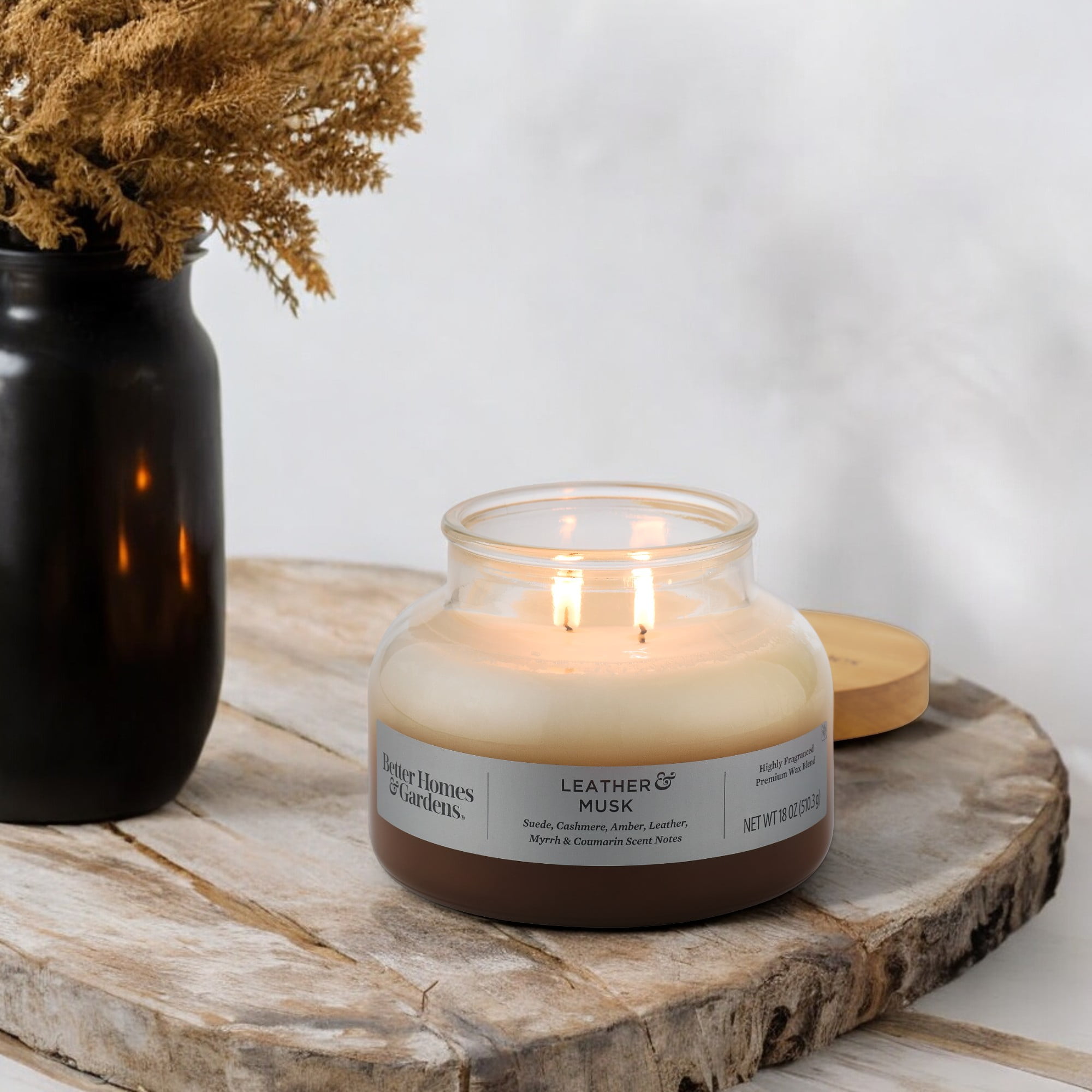 (2 pack) Better Homes & Gardens Leather & Musk Scented 2-Wick 18oz Ombre Bell Jar Candle