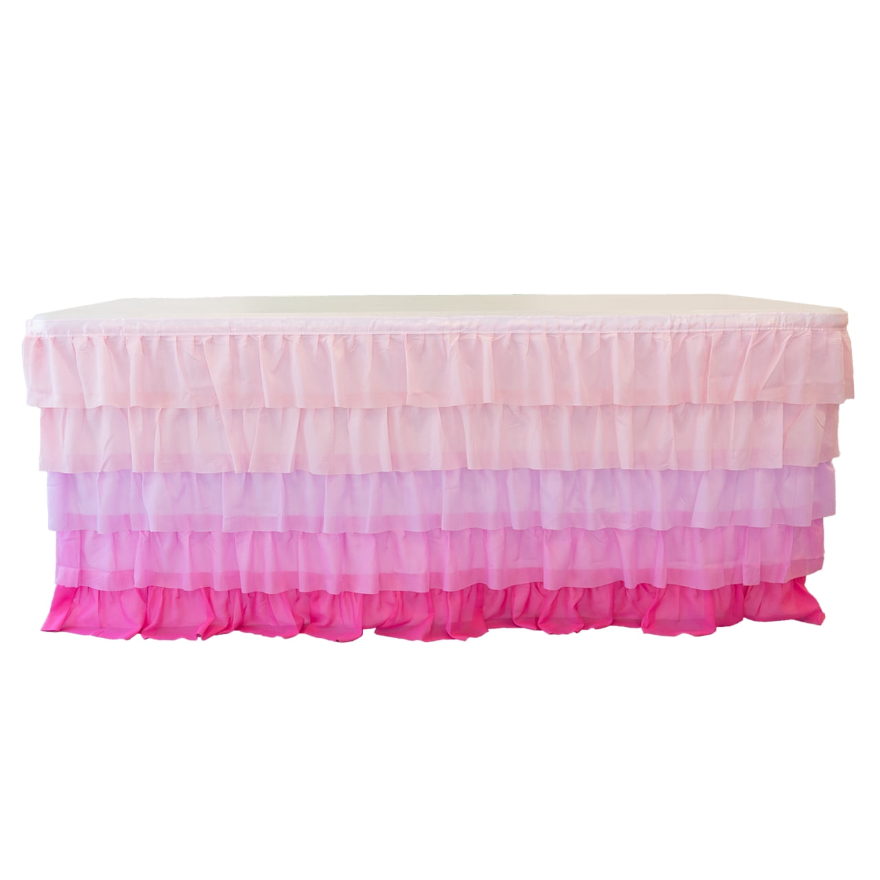 (3 pack) RTC Group 100% Polyester Tulle Ruffle Table Skirt Cover 6ft, 72 x 30 - Birthday Parties, Wedding, Party Decorations, Gradiant Pink