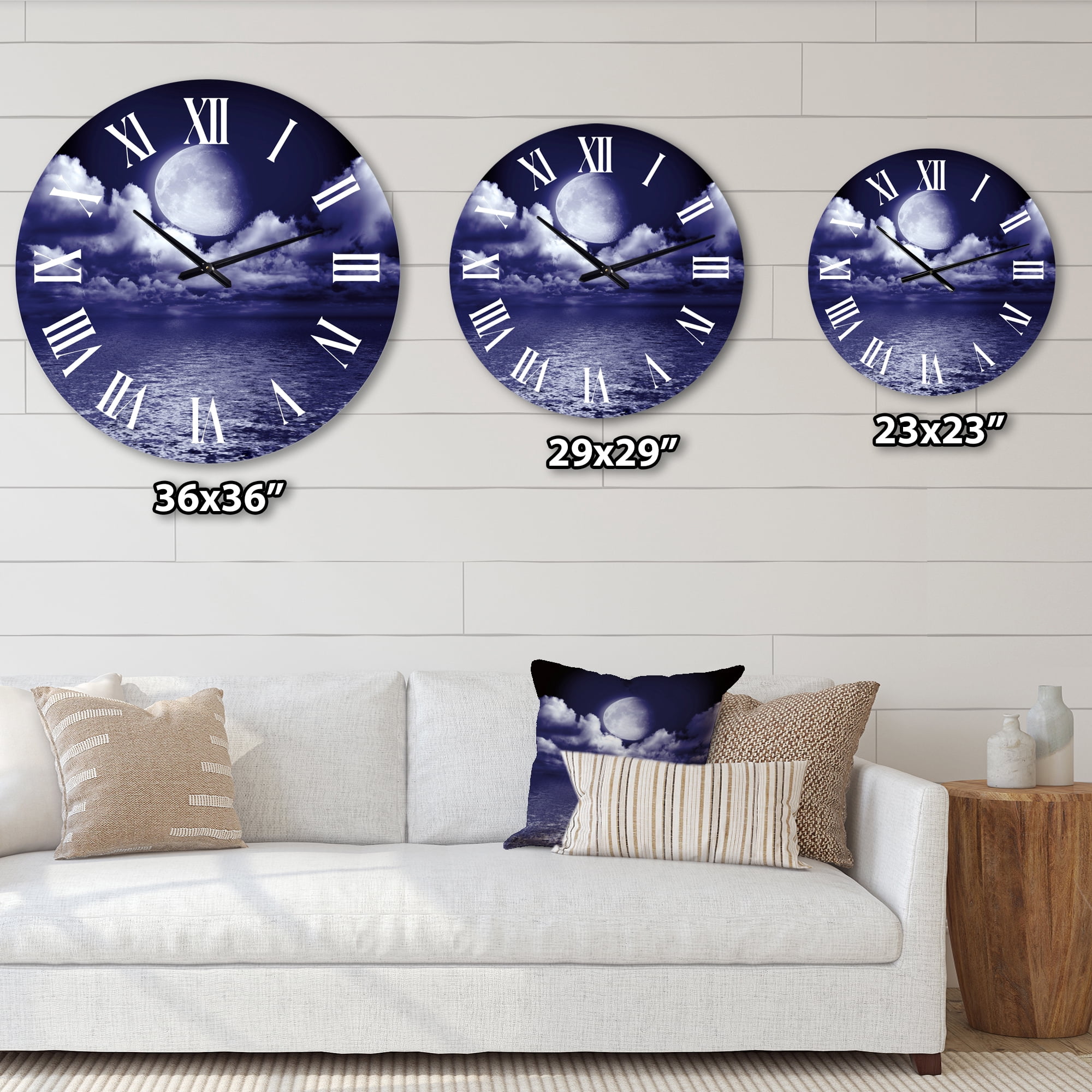 Designart 'Full Moon In Cloudy Night Sky V' Nautical & Coastal Wall Clock