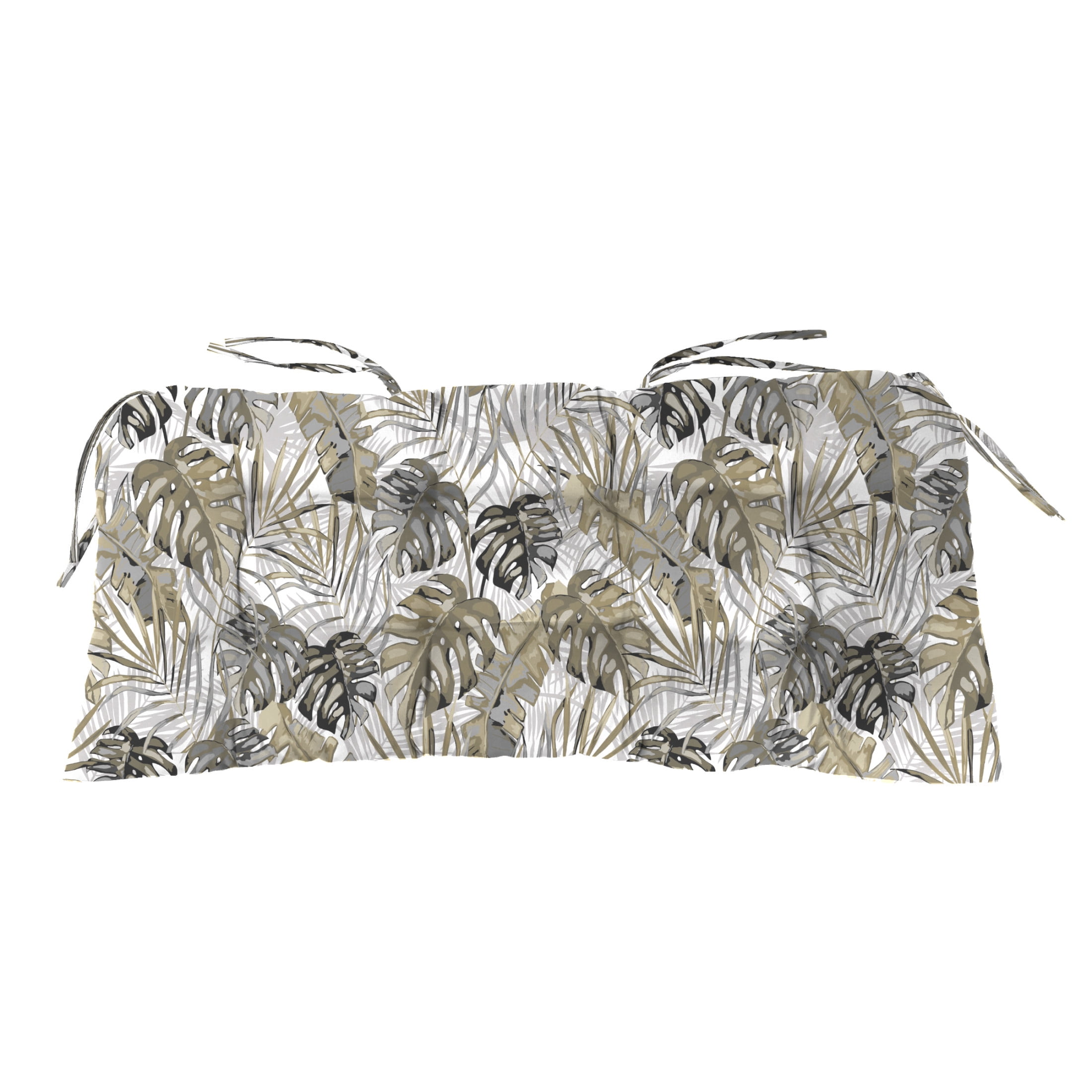 Jordan Manufacturing 43" x 19" Bryan Walnut Beige Leaves Rectangular Tufted Outdoor Wicker Settee Bench Cushion with Ties