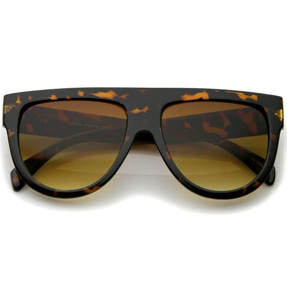 Large Oversize Wide Temple Flat Top Aviator Sunglasses 57mm (Orange-Tortoise / Amber)