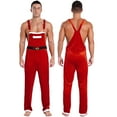 thumbnail image 2 of iiniim Men's Christmas Costume Mr Santa Claus Cosplay Velvet Overalls Jumpsuit with Pocket Red XXL, 2 of 8