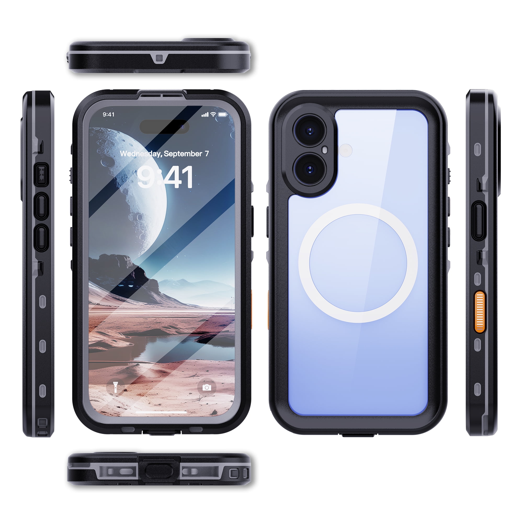 Dteck Compatible with MagSafe Accessory IP68 Waterproof Case for iPhone 16, Full Body Shockproof Rugged Case with Screen Protector for Apple iPhone 16 2024,Black