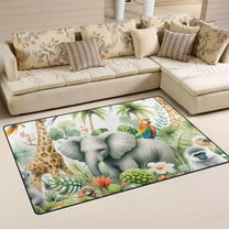 African Animals Leaves Area Rug Washable Floor Carpet Mat 60 x 39 inch for Bedroom Living Room Kids Room Home Decor